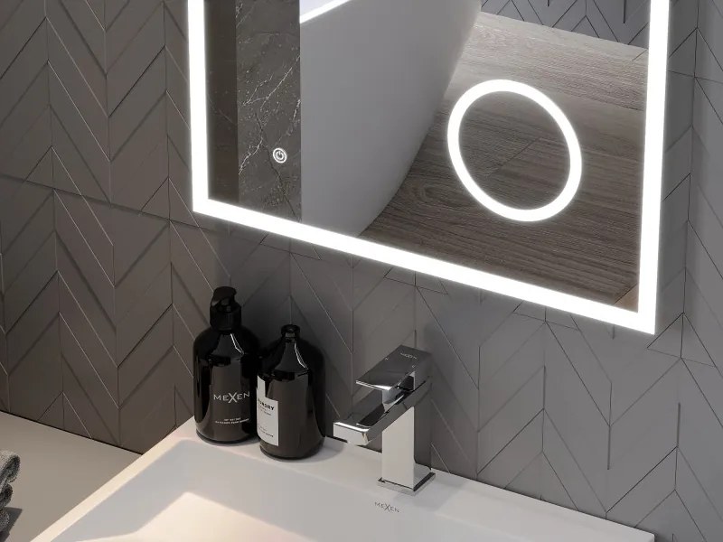 Mexen Kala, LED fürdoszobai tükör háttérvilágítással és kozmetikai tükörrel 60 x 80 cm, 6000K, páramentes, 9820-060-080-611-00