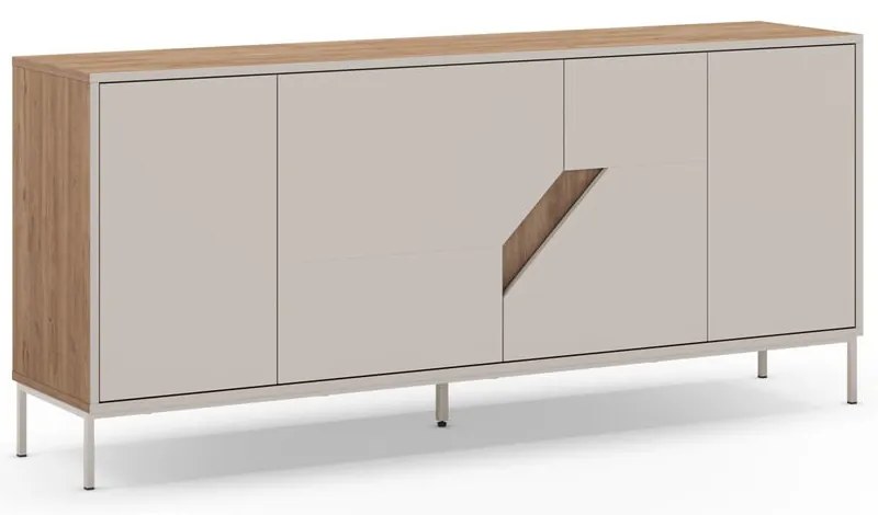 Krémszínű-natúr színű komód tölgyfa dekorral 180x80x40 cm Lilou – Marckeric