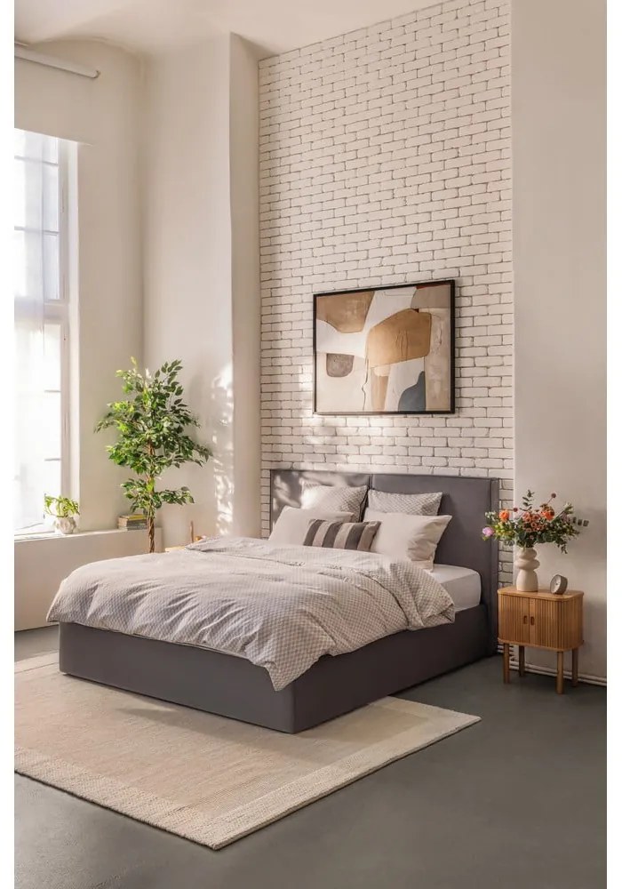Szürke kárpitozott ágyneműtartós franciaágy ágyráccsal 180x200 cm Thessa Bold – Bonami Selection