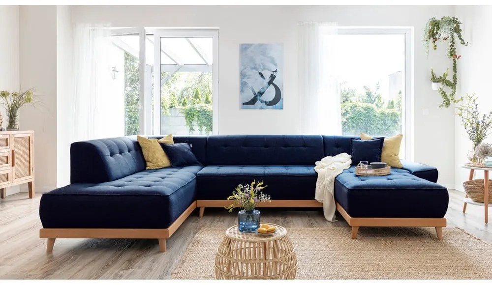 Dazzling Daisy sötétkék kinyitható U alakú kanapé, bal oldalas - Miuform