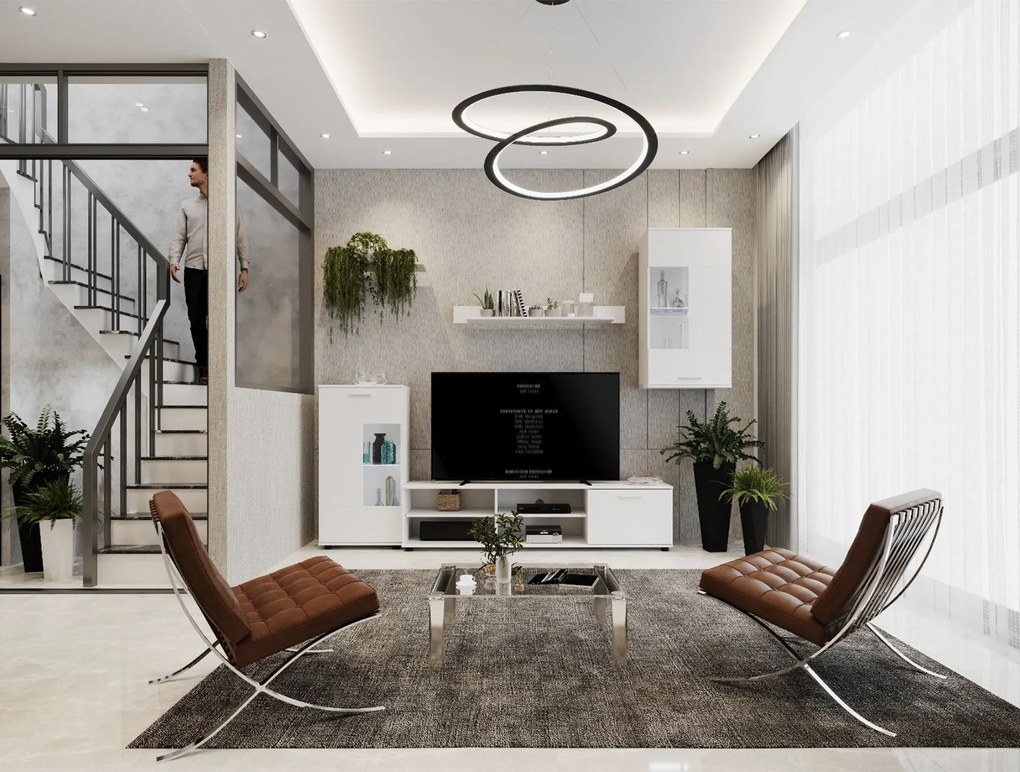 Nappali szekrénysor, fehér, fóliázott DTD, FRONTAL 1 NEW