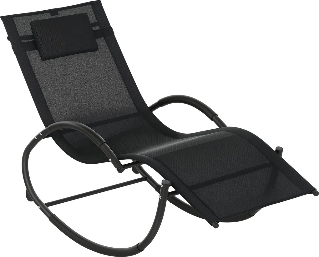 Outsunny Fűszeres Ringató Szék Fejtámaszos Kartámlával és Fém Vázszerkezettel 120 kg Teherbírás Indoor és Outdoor 155x61x88 cm Fekete | Aosom