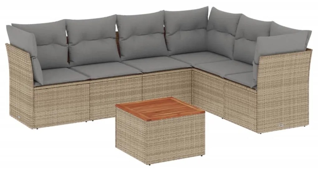 7 részes vegyes bézs polyrattan kerti ülőgarnitúra párnákkal