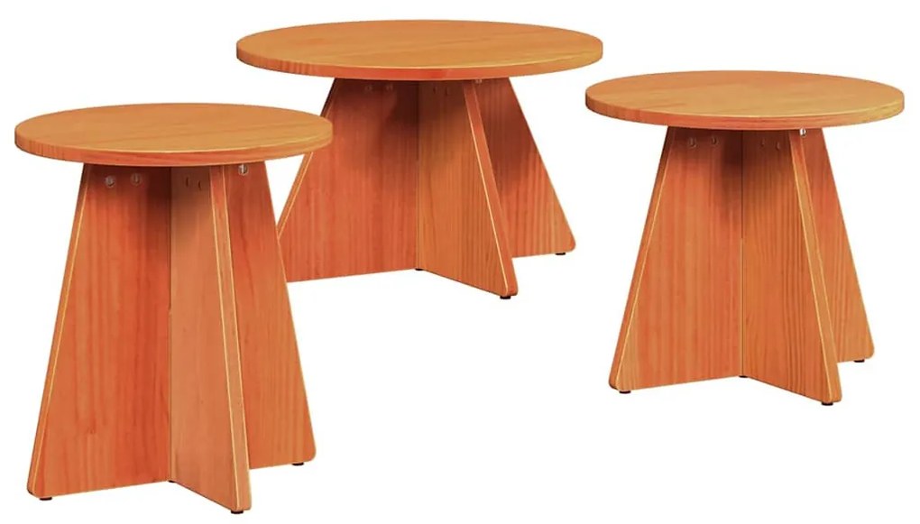 Dohányzóasztal 3 pcs Viaszbarna 49 x 49 x 30 cm Tömör fenyőfa