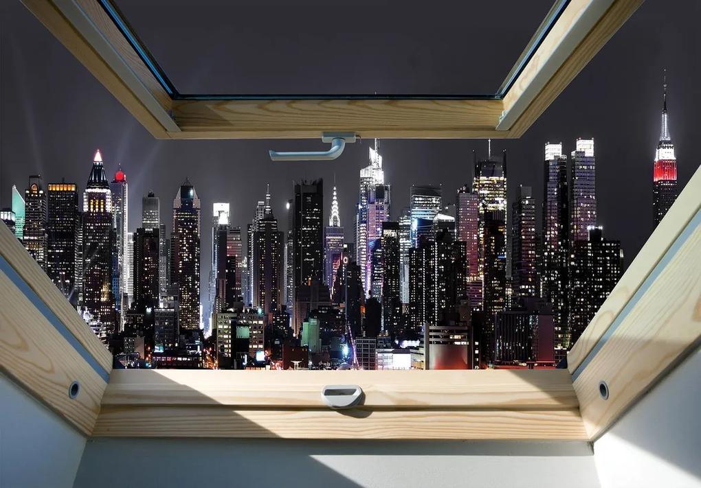 Fotótapéta - Város éjjel kilátás az ablakból (254x184 cm)