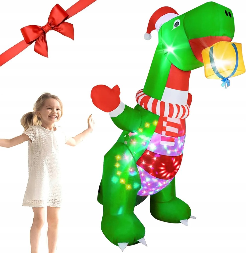 Nagy Felfújható Dinoszaurusz 240 CM, Világító Karácsonyi Led Neu Dekoráció