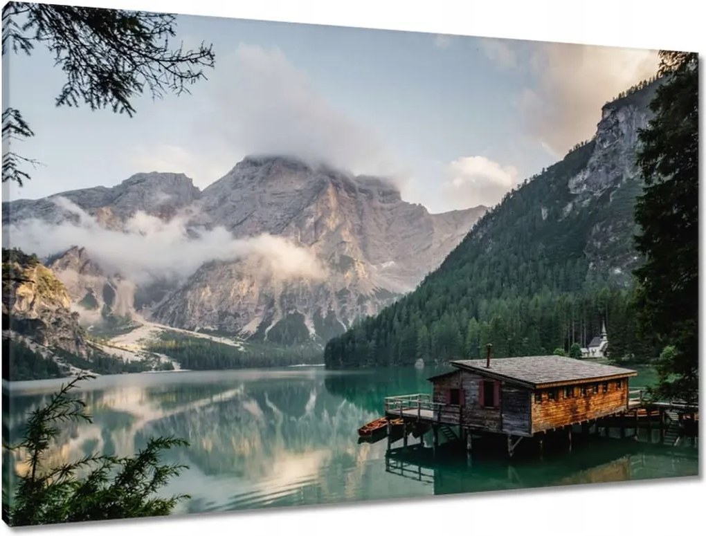 Vászonkép 90x60 Tájkép hegyekkel Házikó