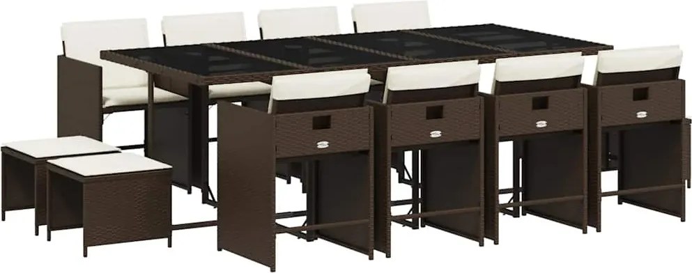 vidaXL 13 részes barna polyrattan kerti ülőgarnitúra párnákkal