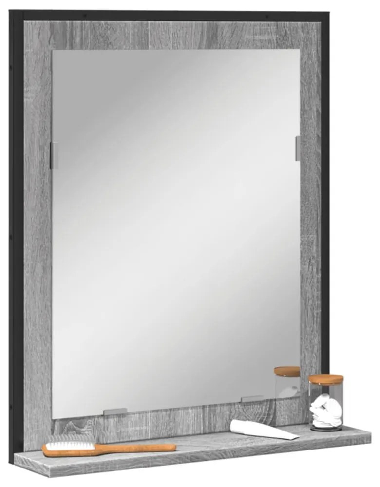szürke sonoma szerelt fa fürdőszobai tükör polccal 50x12x60 cm
