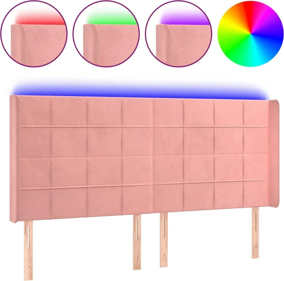 vidaXL rózsaszín bársony LED-es fejtámla 163x16x118/128 cm