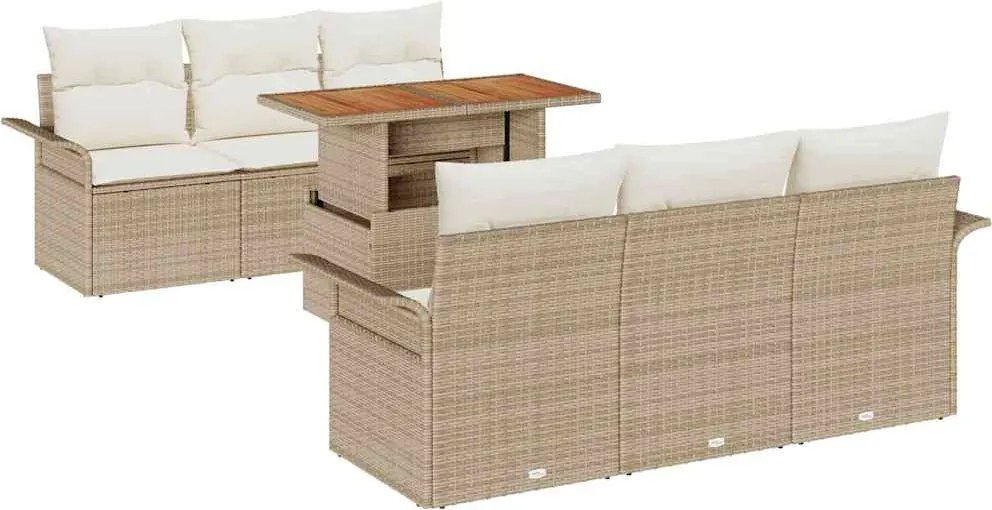 vidaXL Kerti Kanapé Szett tárolóval 7 pcs Bézs Poli rattan