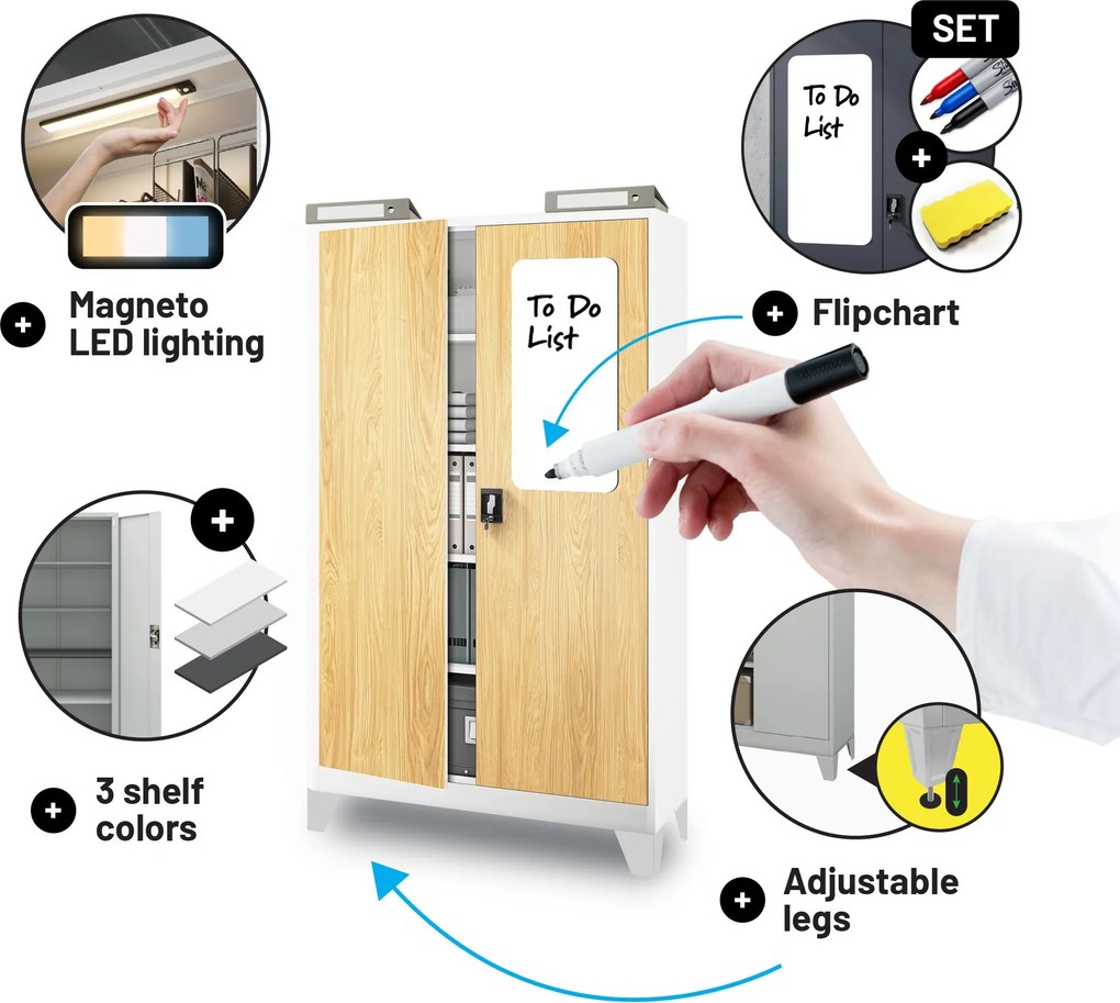Fém irodagardrób Fehér/ Aranytölgy: Eco Design JAN II