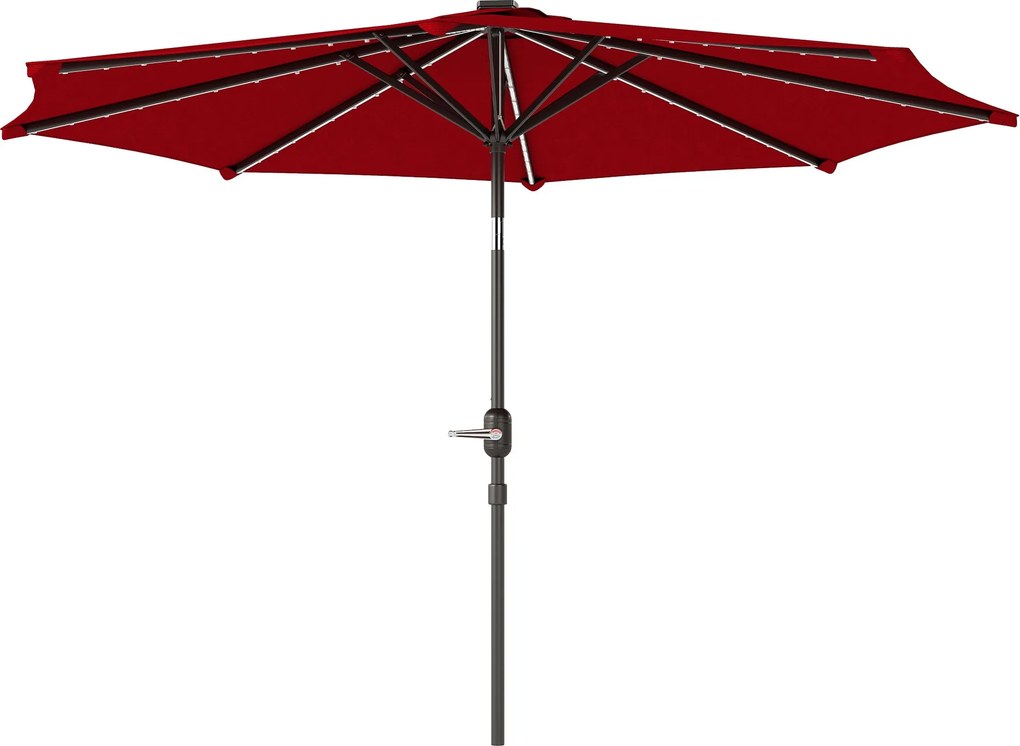Outsunny Teraszi Napernyő Napelemes LED Fényekkel Ø292x252 cm, Állítható Dőlés 45°-ig, Vízálló és Kerekes Napernyő Teraszra, Medencéhez, Alap Nélkül,
