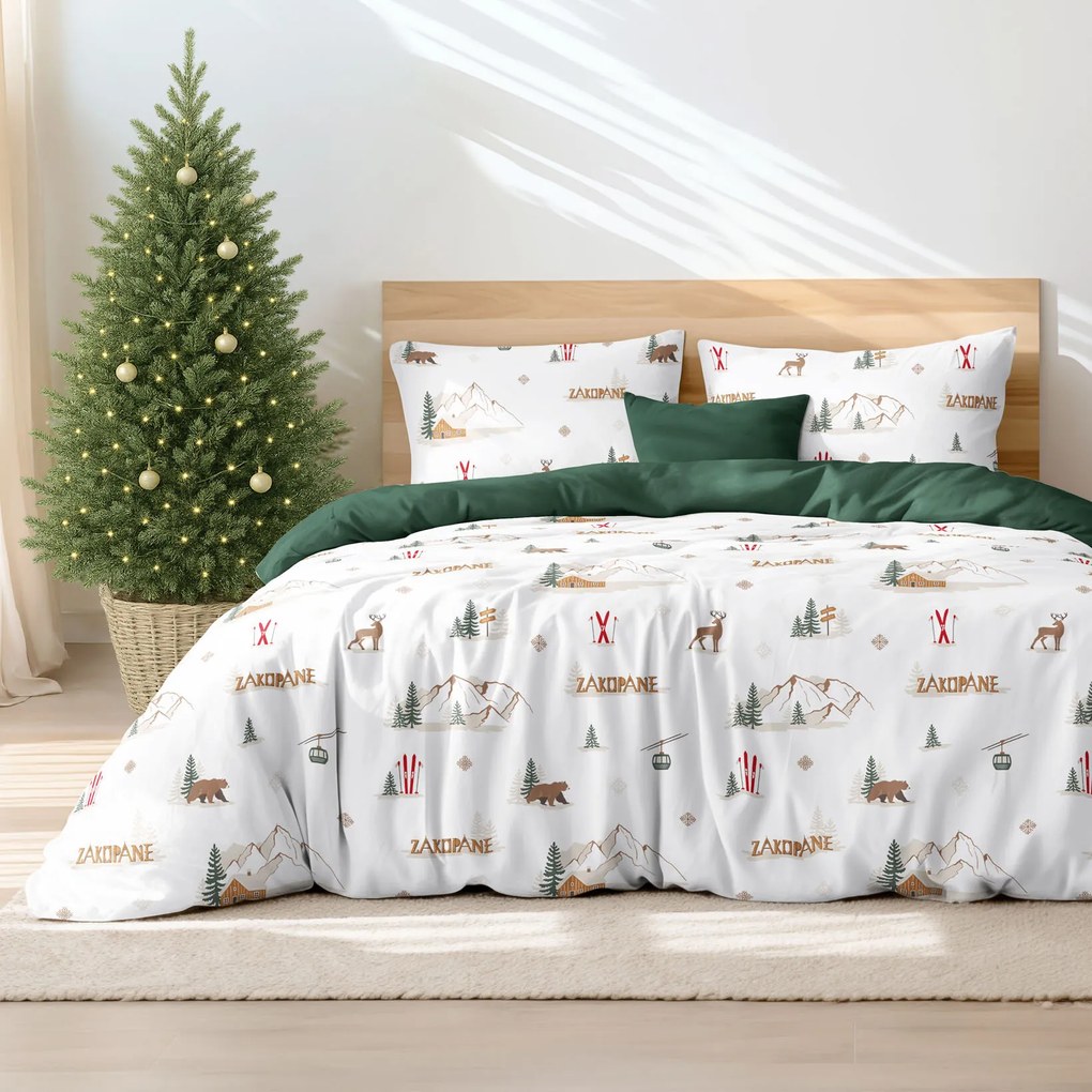 Goldea pamut ágyneműhuzat duo - zakopane, sötétzöld hátoldal 200 x 200 és 2db 70 x 90 cm
