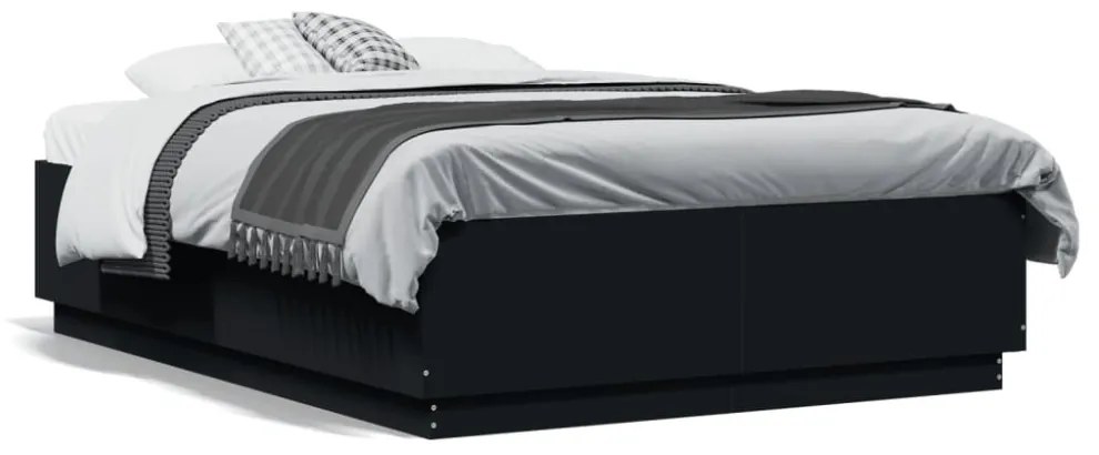 fekete szerelt fa ágykeret LED-del 120 x 190 cm