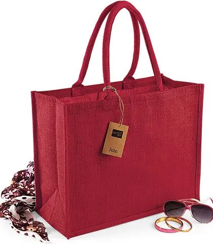 juta bevásárlótáska széles aljjal nagy XL piros Juta 42x33x19cm
