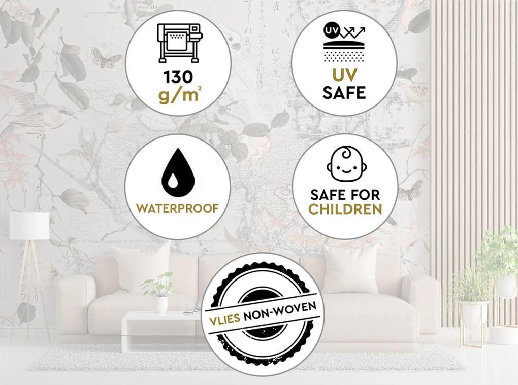 Gario Fotótapéta Vintage térkép és madarak - Andrea Haase Anyag: Vlies, Méret: 450 x 315 cm