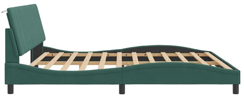 sötétzöld bársony ágykeret LED-világítással 200 x 200 cm