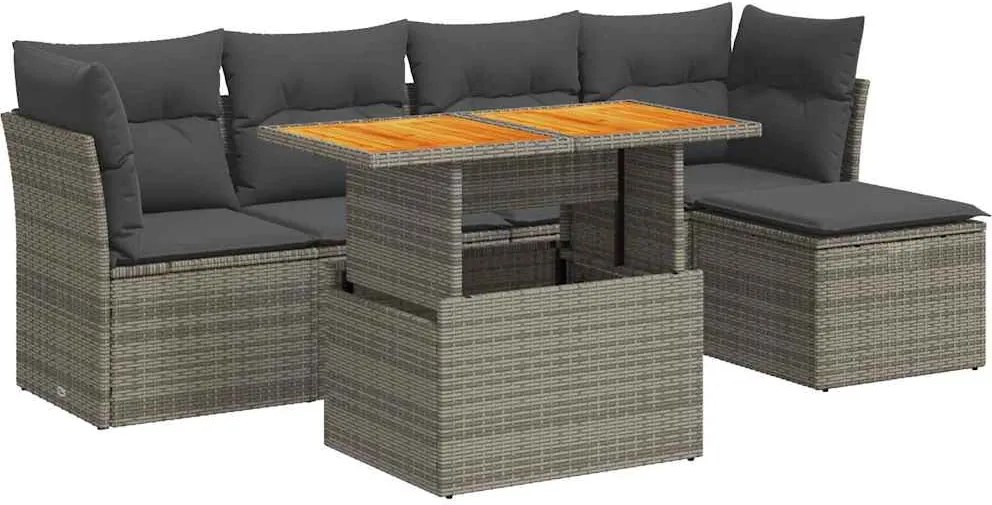 vidaXL 6 részes szürke polyrattan kerti ülőgarnitúra párnákkal