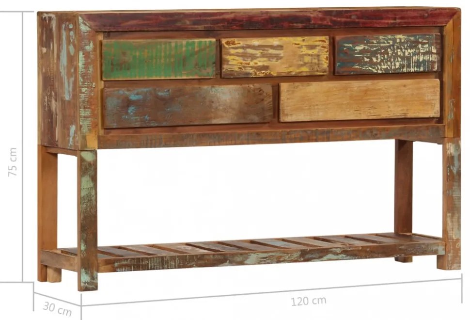 tömör újrahasznosított fa tálalószekrény 120 x 30 x 75 cm