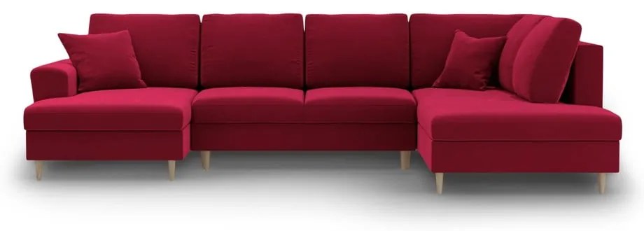 Piros bársony kinyitható tárolóhelyes sarokkanapé (jobb oldali-U alakú) Kyoto – Cosmopolitan Design
