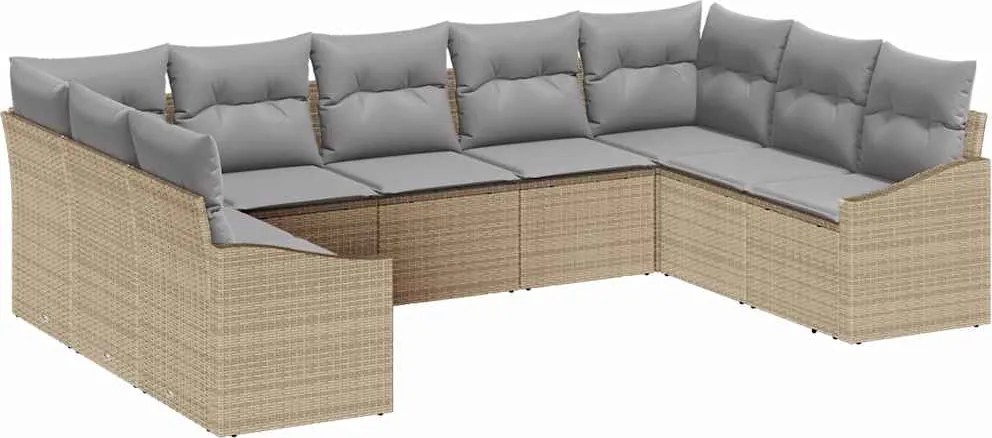 vidaXL Kanapé Szett párnával 9 pcs Bézs polirattan