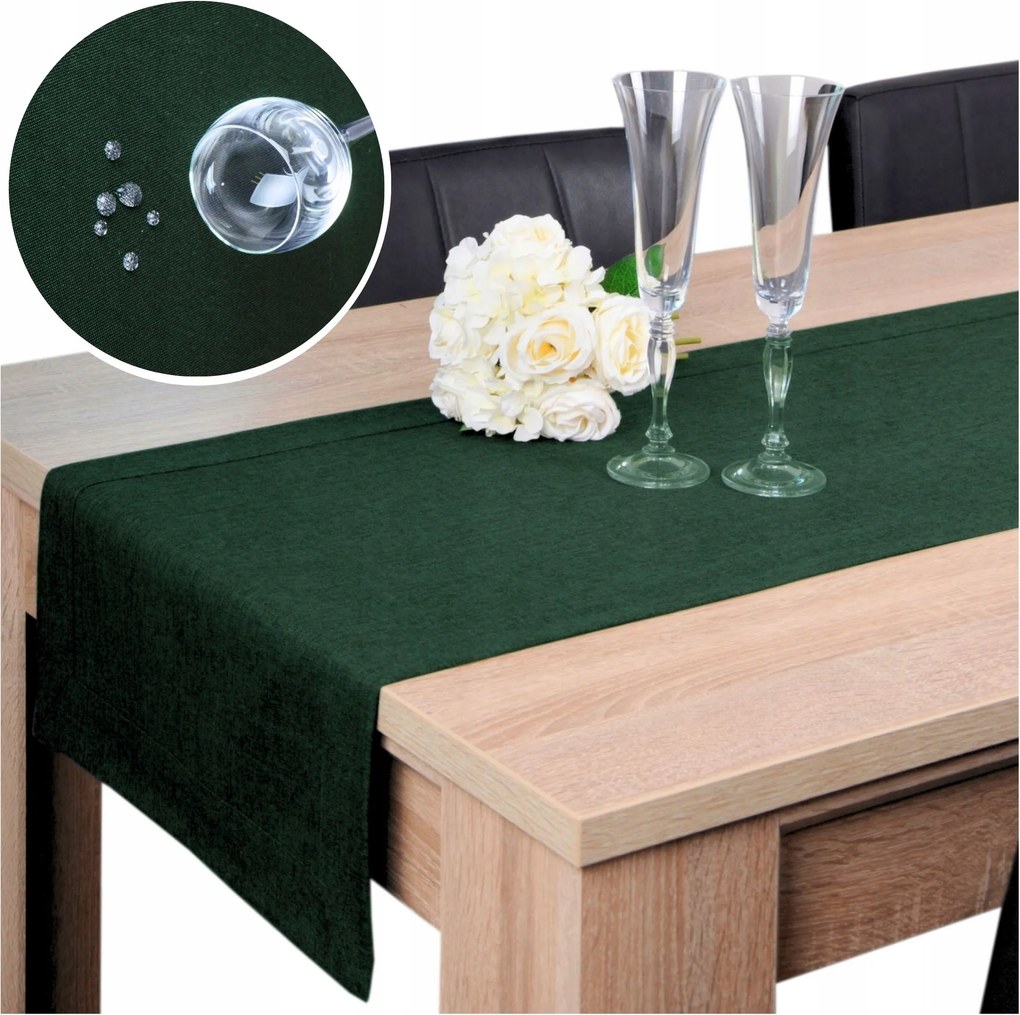 Asztalterítő Panama 40x180 Foltálló Dekoratív Sötétzöld