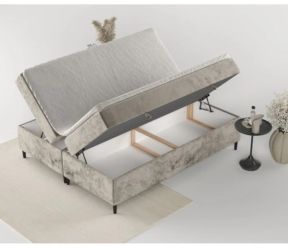 Világosbarna ágyneműtartós boxspring ágy 160x200 cm Araya – Maison de Rêve