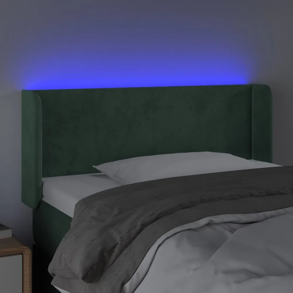 sötétzöld bársony LED-es fejtámla 103 x 16 x 78/88 cm
