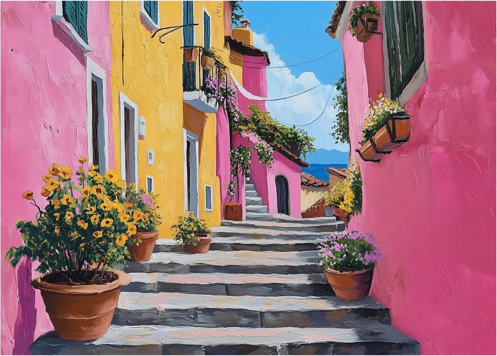 Üveg kép - Rózsaszín sikátor (70x50 cm)