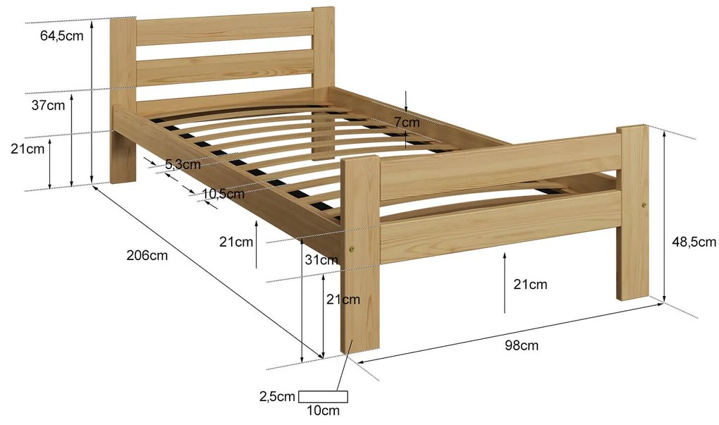 Fa ágy 90x200cm Kenta VitBed fenyő