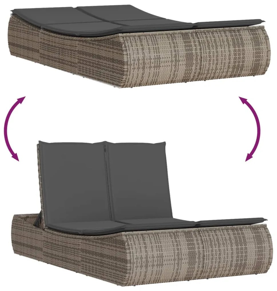szürke polyrattan dupla napozóágy párnával