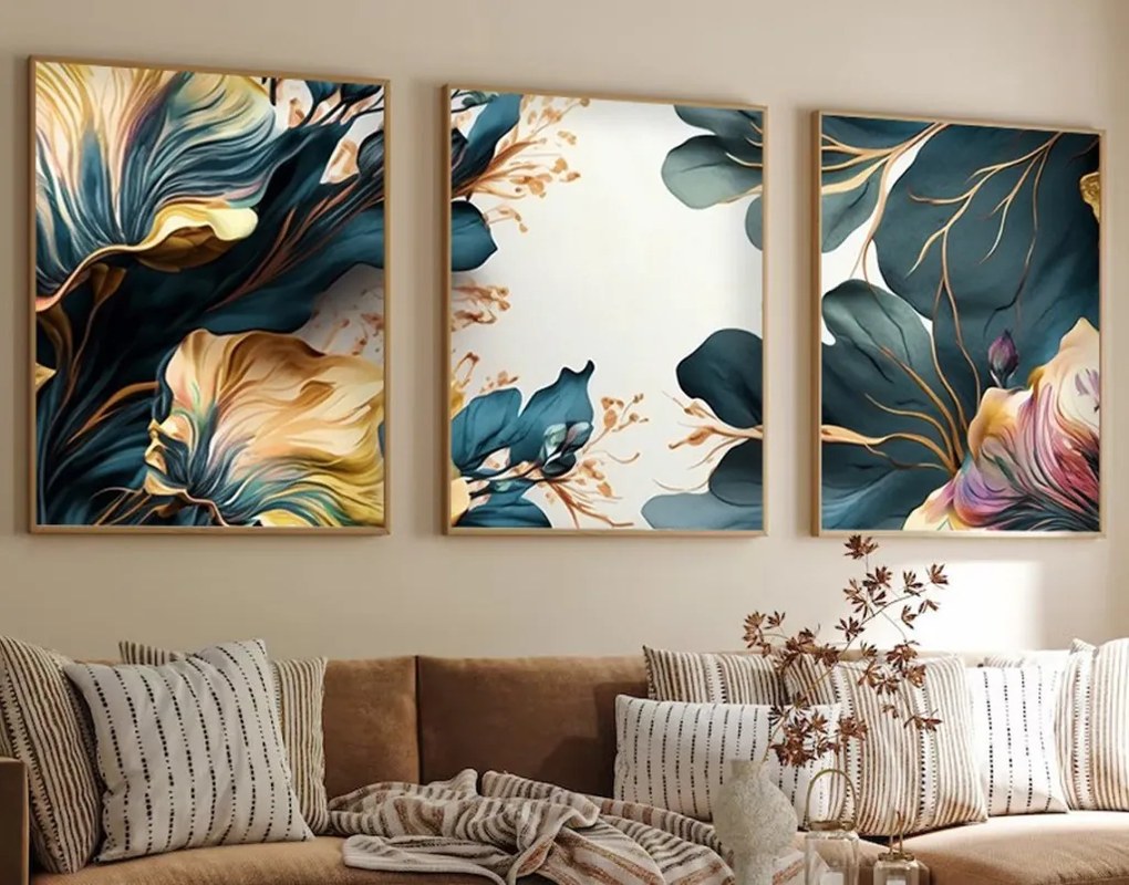 Huhu217 keretezett MDF falikép, 50 x 70 cm, 3 db-os szett