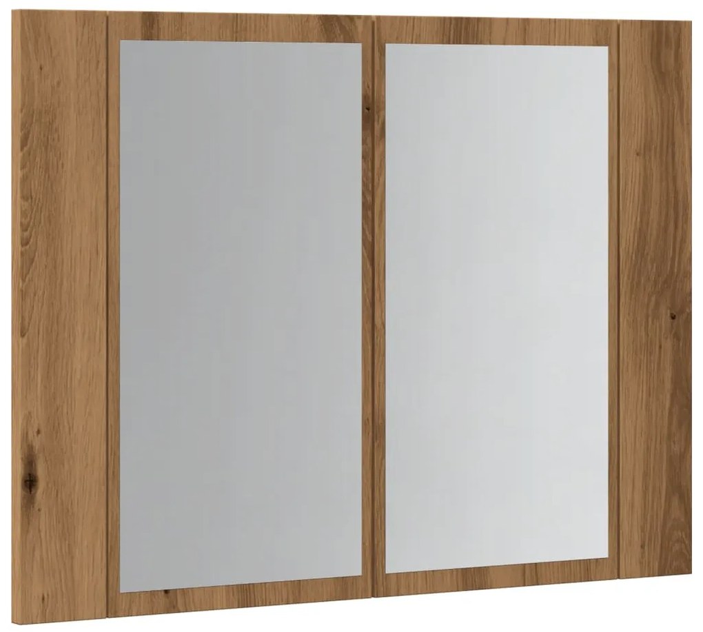kézműves tölgyszínű szerelt fa tükörszekrény LED-del 60x12x45cm