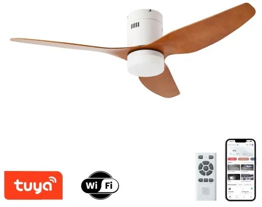 ZEVENTI - LED mennyezeti ventilátor PADUA LED/18W/230V Wi-Fi Tuya fehér/barna + távirányító