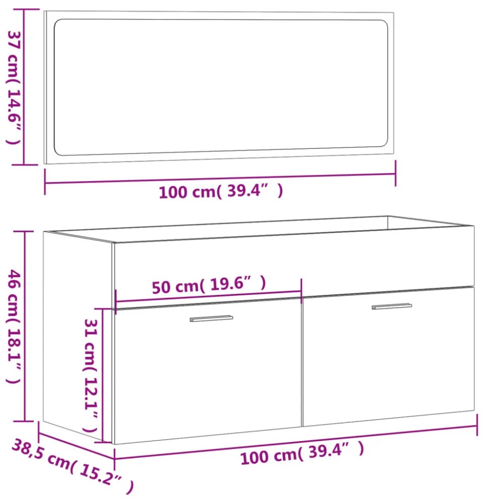 vidaXL magasfényű fehér szerelt fa fürdőszobaszekrény tükörrel