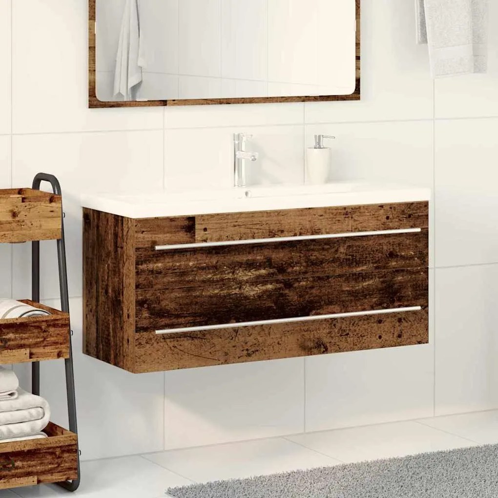 Mosdókagylós szekrény fiókkal 2 pcs Régi fa 100 x 38.5 x 48 cm