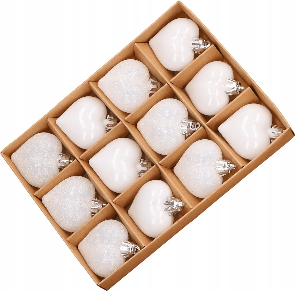 Műanyag szívek fehér 4,5cm- 12 db/csomag Karácsonyfa Bombák