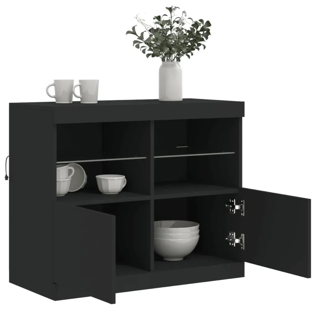 fekete tálalószekrény LED-világítással 81 x 37 x 67 cm