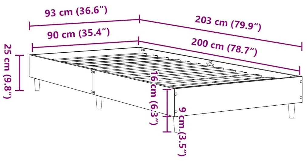 Ágykeret Musta tammi 90 x 200 cm Faanyag