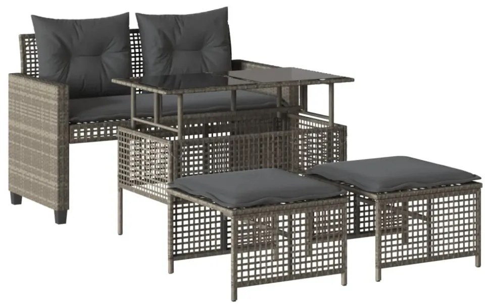 4 részes szürke polyrattan üveg kerti ülőgarnitúra párnákkal