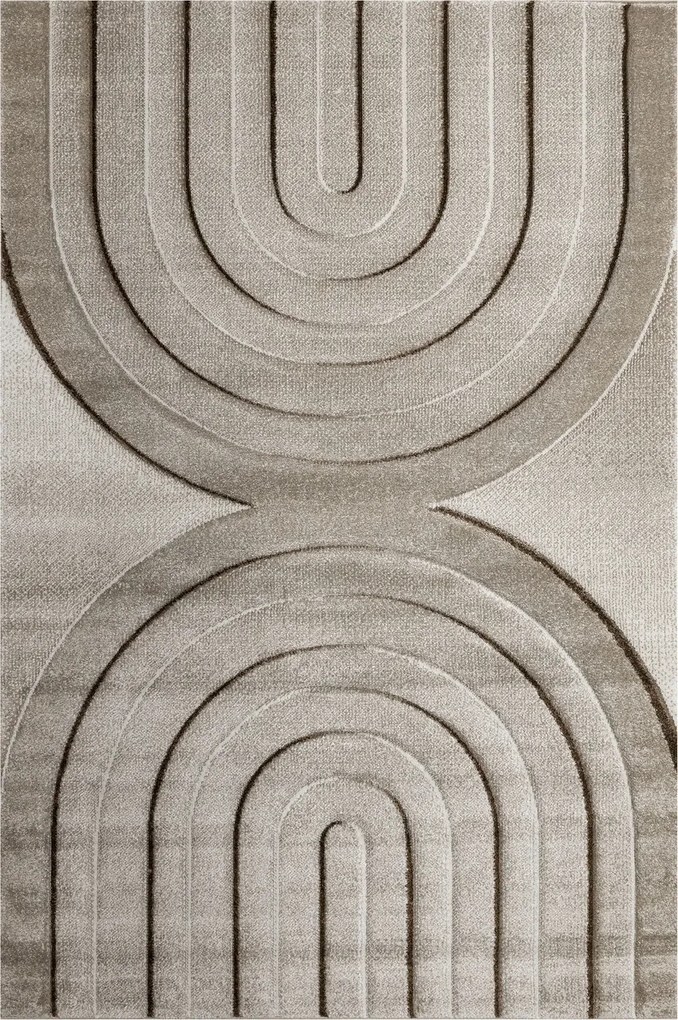 Szőnyeg Bézs Barna Puha Sűrű Félkör Alakú Kivágott Nappaliba 133x190 cm