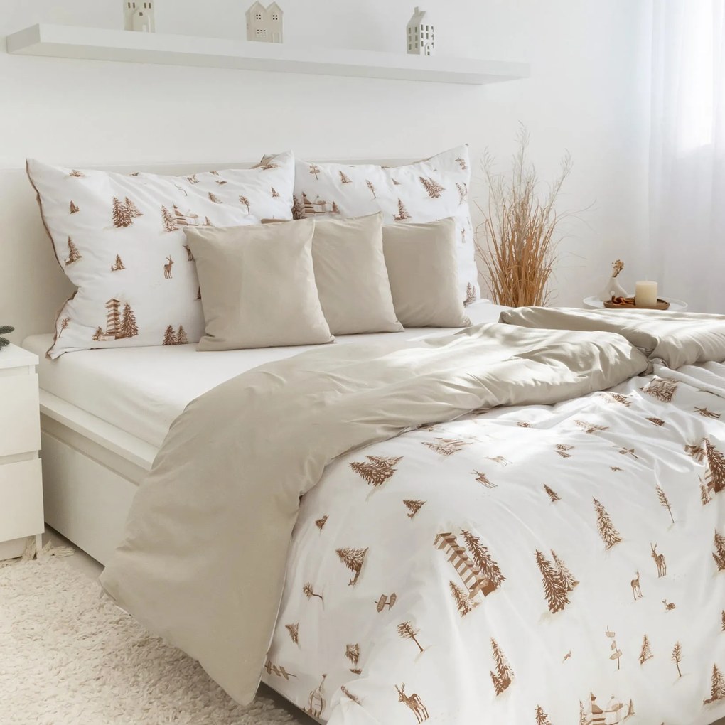 Goldea pamut ágyneműhuzat duo - hegyvidéki táj, latte színű hátoldal 140 x 220 és 70 x 90 cm