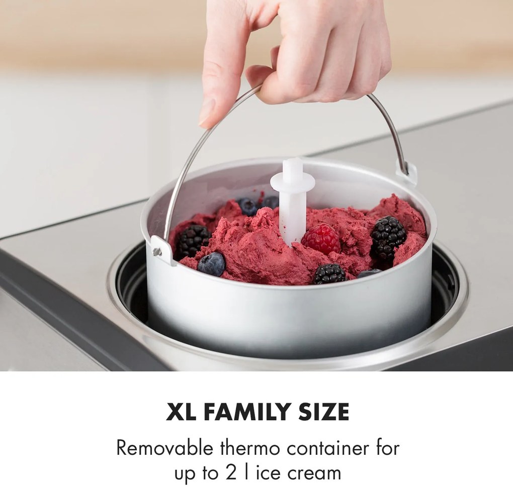 Klarstein Dolce Bacio, fagylaltgép, kompresszor, 2 L, LCD kijelző, érintésvezérlés, roszdamentes acél