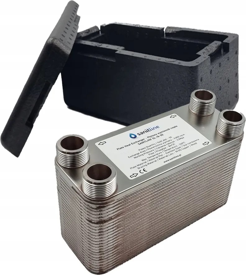 Hőcserélő Sanitline 50 Lemezes Teljesítmény 55kW 4x 1" Coll Hőszigetelés