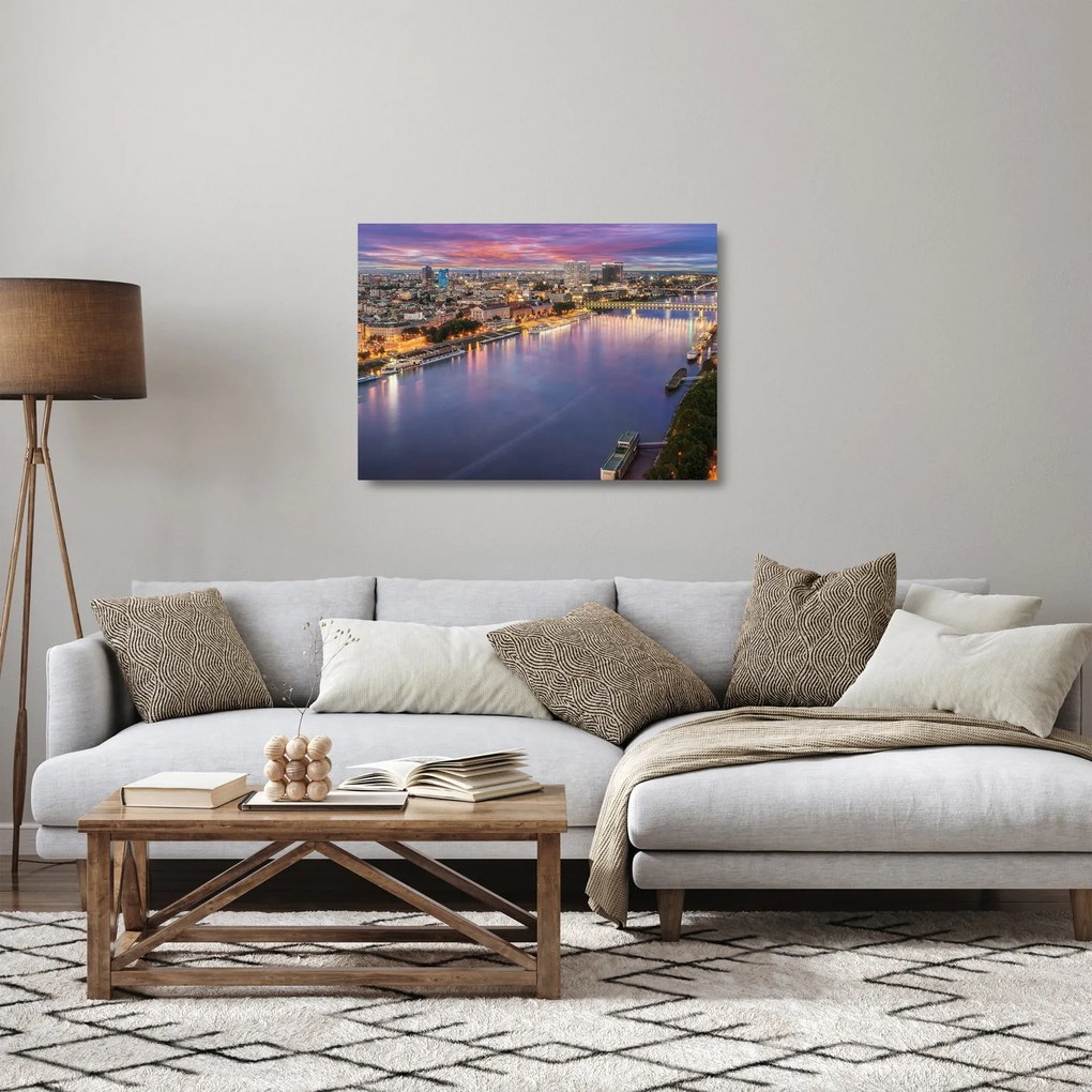 Pozsonyi éjszakai város képe folyóval (üvegen) (70x50 cm)