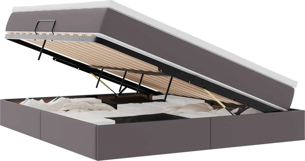 vidaXL Ágy tárolóval és matraccal matracmal Szürke 160 x 200 cm Műbőr