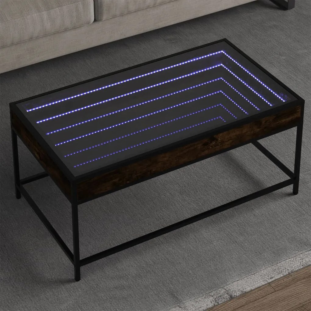 füstös tölgy végtelen hatású LED-es dohányzóasztal 90x50x41 cm
