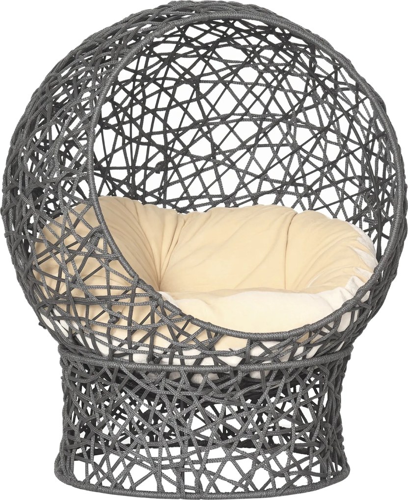 PawHut Macskaágy, Macska Bújó, Párnázott Macska Ház Poliészter Zsinórból, Hengeralapú Macskaágy, Háziállat Ágy, Lila+Krémfehér, 50 x 50 x 60 cm | Aoso