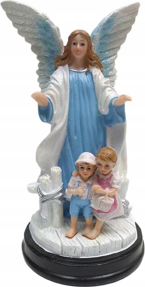 Őrangyal figura gyerekekkel 24cm Kék